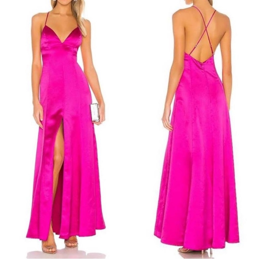 LOVERS + FRIENDS Bermuda Pink Satin Slit Dress (Sz S)
